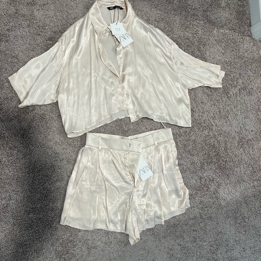 Zara Cream Satin Sleepwear Set with Relaxed Fit